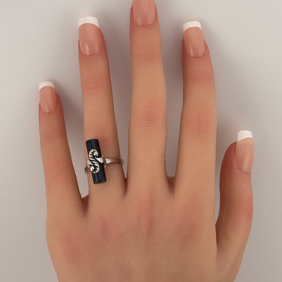 Vintage Sum Spec "Something Special" Silver Black Onyx Seahorse Ring - Picture 6 of 8